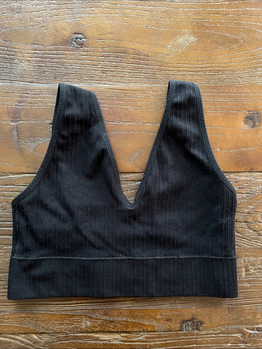 Bluenotes Black Ribbed Deep V Bralette